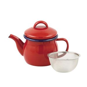パール金属　HB-4411　ジャストサイズ ホーローティーポット(茶こし付)580ml(レッド)　ガス火専用