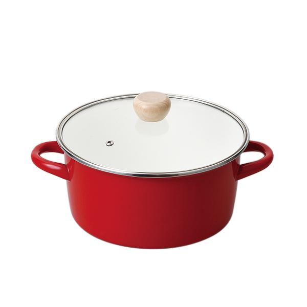 【2160円以上送料無料】パール　HB-5298 クレヴィア ホーローガラス蓋両手鍋22cm(レッド...