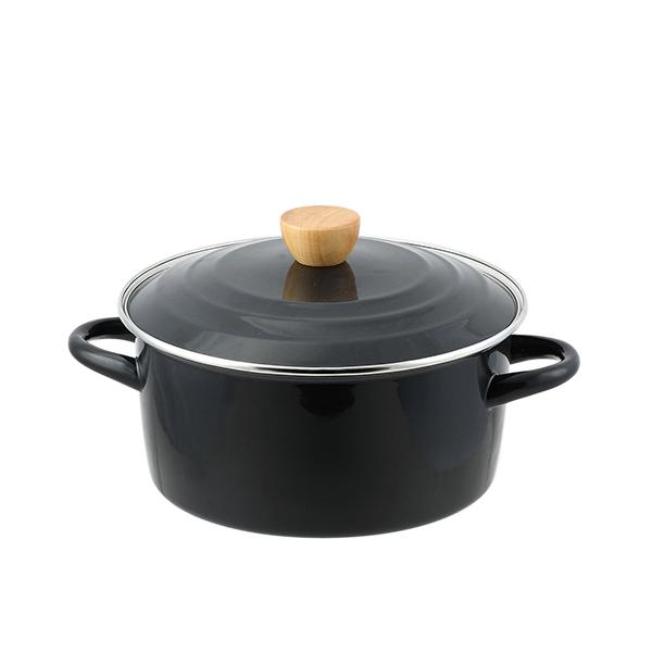 【送料無料】パール　HB-5308 プレサージュ ホーロー両手鍋22cm(ブラック)
