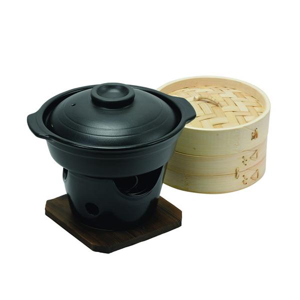 【送料無料】パール金属 HB-5412 和ごころ懐石 せいろ付陶器製鍋コンロ付セット