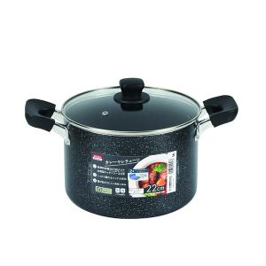 パール金属 HB-5896 ママディナーα マーブルダイヤモンドIH対応ガラス蓋付カレー・シチューポット22cm