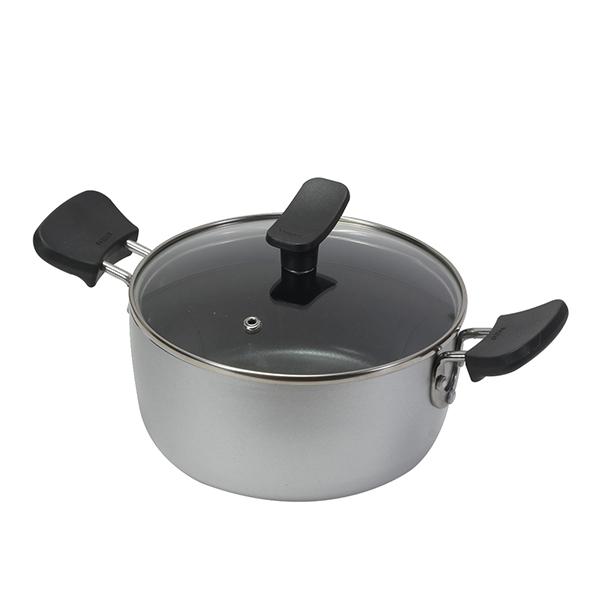 【2160円以上送料無料】パール　HB-6562 チーノ ふっ素加工IH対応ガラス蓋付両手鍋18cm