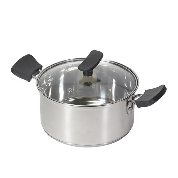 【送料無料】パール　HB-6573 チーノ ステンレス製3層底ガラス蓋付両手鍋18cm