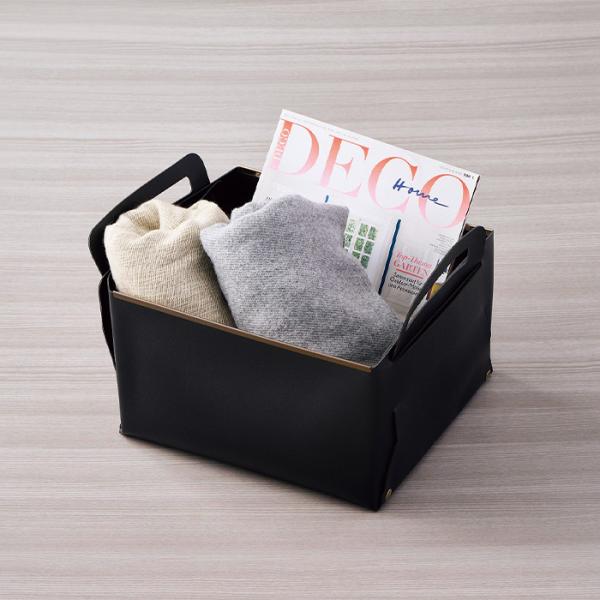 パール金属 N-7141 フェイクレザー CUBEケース L ブラック【収納/バスケット/小物収納/...