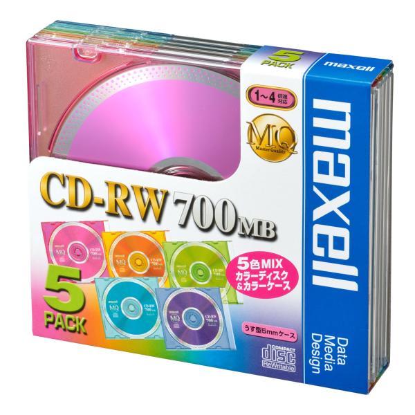 maxell データ用 CD-RW 700MB 4倍速対応 カラーミックス 5枚 5mmケース入 C...