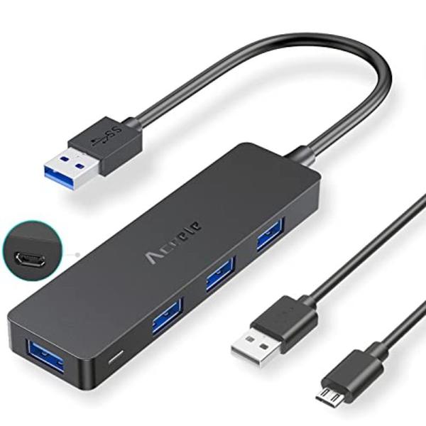 Aceele USB ハブ 5ポート USB 3.0 ハブ付添Micro USB 5 V 2 Aポー...