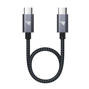 RAMPOW USB Type C ケーブル 短い20CM 黒 持ち運び便利/PD3.0&QC3.0超高速充電高速データ転送 高耐久ナイロン｜strageriku