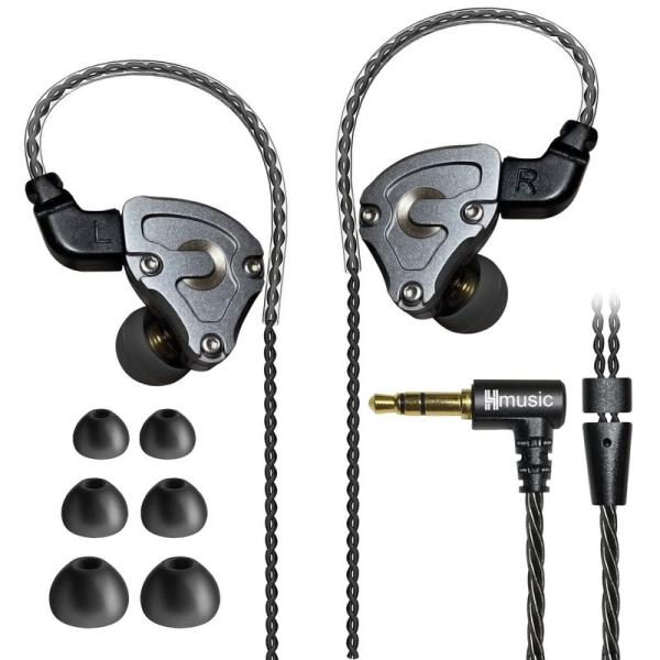 Hmusic IEM ヘッドフォン HiFi ステレオ有線イヤホン Hi-res無損失 ハイブリッド...