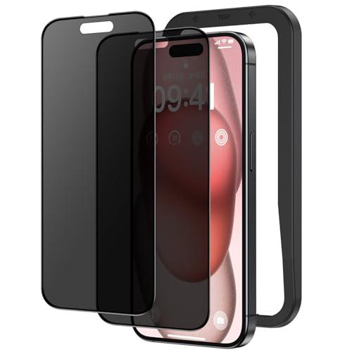 NIMASO 覗き見防止 iPhone 15 用 ガラスフィルム 全面保護 のぞき見防止 黒縁あり ...