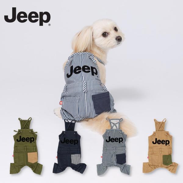 犬服 オーバーオール Jeep(R) ネイビー ヒッコリー ボーダー ペット服 ダックス ペット用品...
