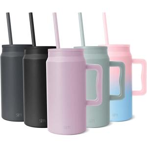 シンプルモダン ステンレスタンブラー ハンドル ストロー付き 大容量 保温 保冷 ホットドリンク コ...