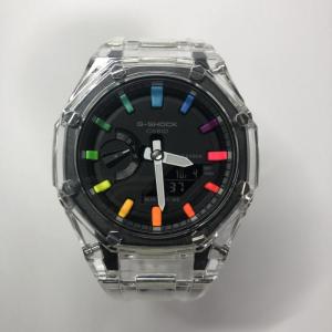 G-shock  カシオーク　カスタムケース　レインボー　カラフル　 GA-2100-1A　クリアケース　 蛍光　　