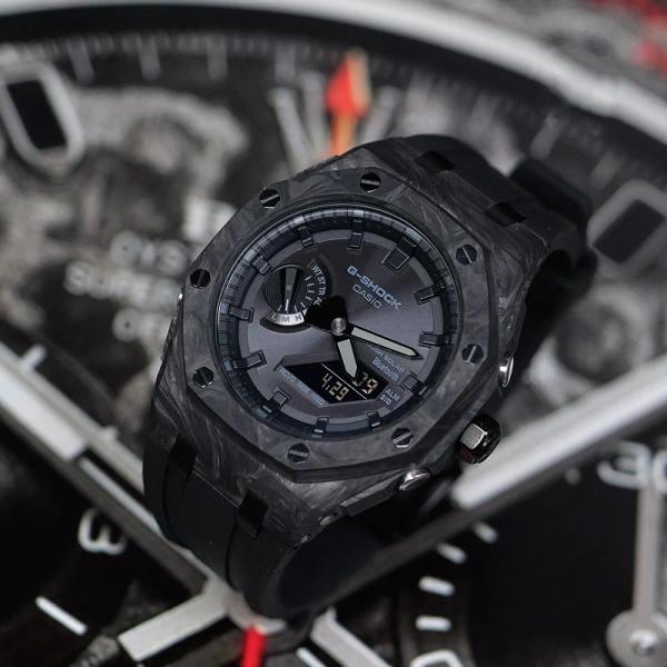 G-shock Gab2100-1A1 カシオーク　カスタムケース ブラックカーボン　ラバーストラッ...