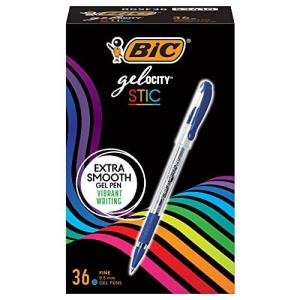 BIC Gel-ocity Smooth Stic Gel Pen, Fine Point (0.5mm) - Box of 36 Blue Gel