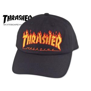THRASHER【スラッシャー】FLAME OLD TIMER HAT BLACK フレーム キャップ ブラック 16220 [スケボー SNAPBACK]｜stream-hat