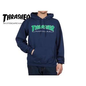 THRASHER【スラッシャー】OUTLINED HOOD NAVY アウトライン フーディー ネイビー 17286 [スケートボード メンズ レディース パーカー]｜stream-hat