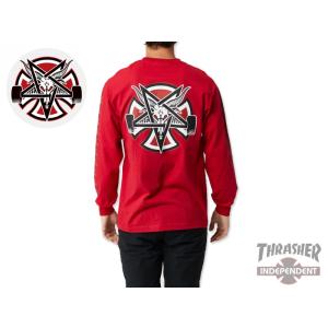 INDEPENDENT×THRASHER【インディペンデント×スラッシャー】PENTAGRAM CROSS LONG SLEEVE T-SHIRTS CARDINAL ロングスリーブTシャツ カーディナル 17321｜stream-hat