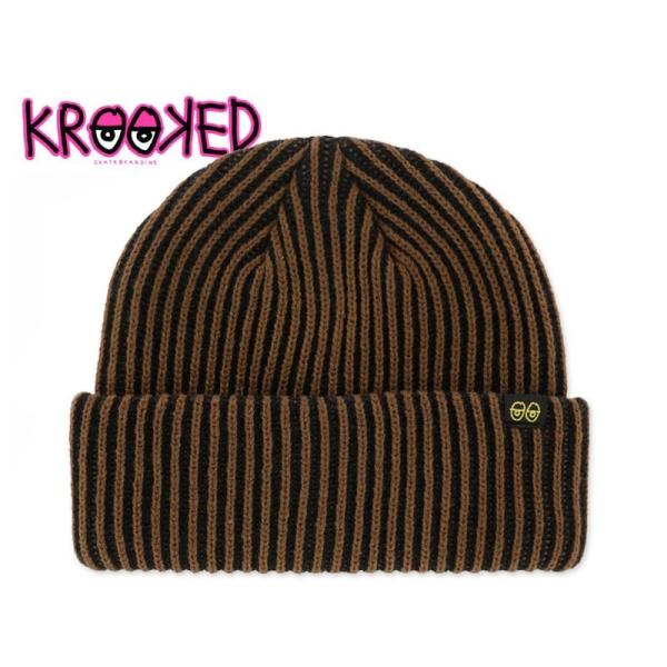 KROOKED クルキッド EYES CLIP CUFF BEANIE BROWN アイズ ブラウン...
