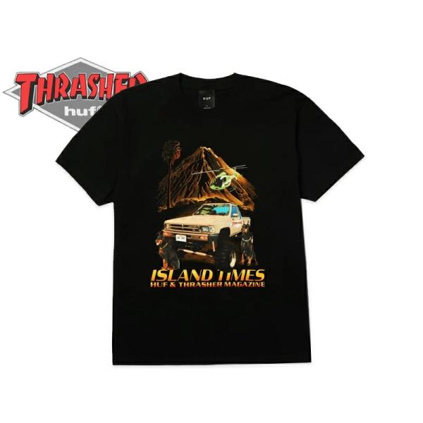 HUF×THRASHER ハフ×スラッシャー ISLAND TIMES TEE BLACK Tシャツ...
