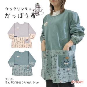 割烹着 おしゃれ 可愛い エプロン 保育士 キャラクター スモック ボタンリボンあき 袖口リブ 猫 ケッタリンリン ギフト ゆうパケット不可 22 5058 Stream 通販 Yahoo ショッピング