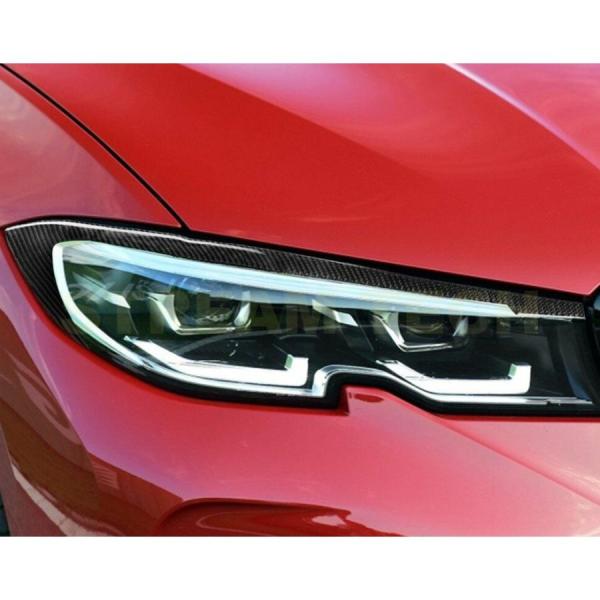 BMW G20 G21 3シリーズ用 ドライカーボン ヘッドライト アイライン ライトカバー カーボ...