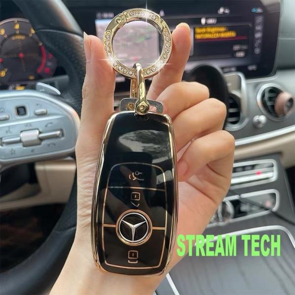 BENZ 汎用 クリスタル スマートキーケース ゴールドリング付き 5種類有 キーカバー キーリング...