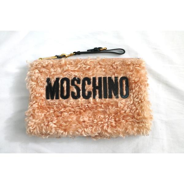 MOSCHINO Pink Fur Logo Clutch Bag モスキーノ  ピンク ファー ロ...