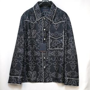 LOUIS VUITTON ルイヴィトン 総柄 プリント シルク パジャマ オーバー シャツ 長袖 ブラック Mサイズ Lサイズ RM242M MRR