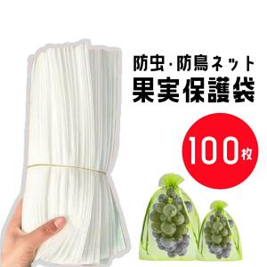 果実保護袋 ぶどう用 50 100枚 梨用 防虫ネット 巾着結びやすい 果物袋 果物 果実保護 ネット メッシュバッグ 果実袋 果物保護ネット 穴極細 カラス対策