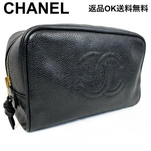 【返品OK】CHANEL シャネル ココマーク キャビアスキン ポーチ コスメ 化粧ポーチ ブラック B【D20251120ミ2512】