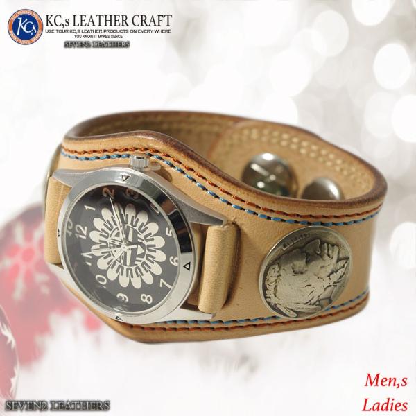 ケイシイズ ケーシーズ KC,s 3コンチョダブルステッチ 男女共通腕時計 ブレスレット 牛革 全5...