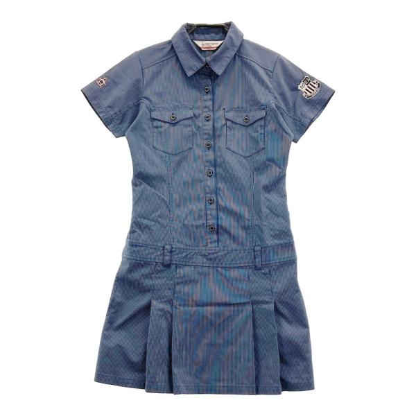 MUNSING WEAR マンシングウェア R.line 半袖ポロ ワンピース ストライプ柄 ブルー...