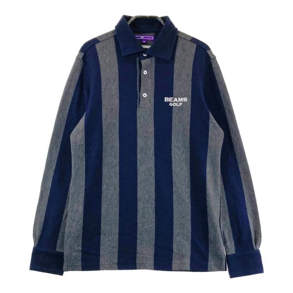 BEAMS GOLF ビームスゴルフ  長袖ポロシャツ ストライプ柄 ネイビー系 M ゴルフウェア ...