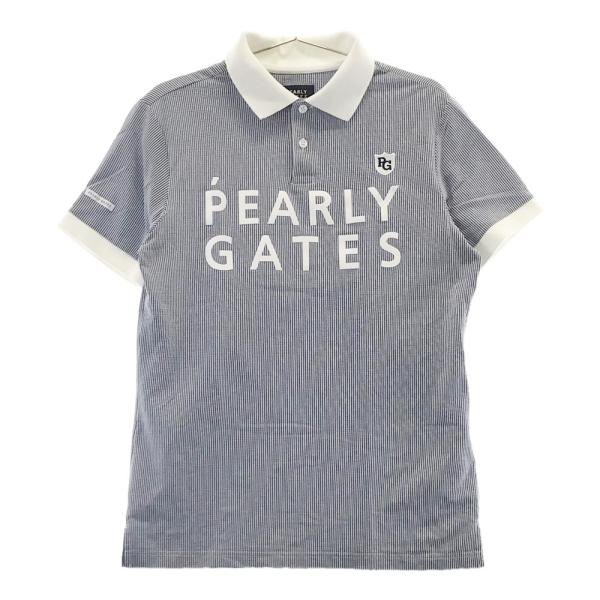 PEARLY GATES パーリーゲイツ  シアサッカー 半袖ポロシャツ ストライプ柄 ネイビー系 ...