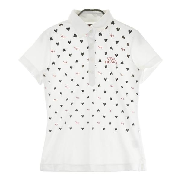 VIVA HEART ビバハート  半袖ポロシャツ ハート柄 ホワイト系 40 ゴルフウェア レディ...