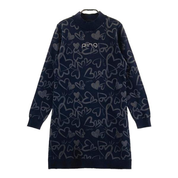 PING ピン 2023年モデル 長袖ニットワンピース 総柄 ネイビー系 SS ゴルフウェア レディ...