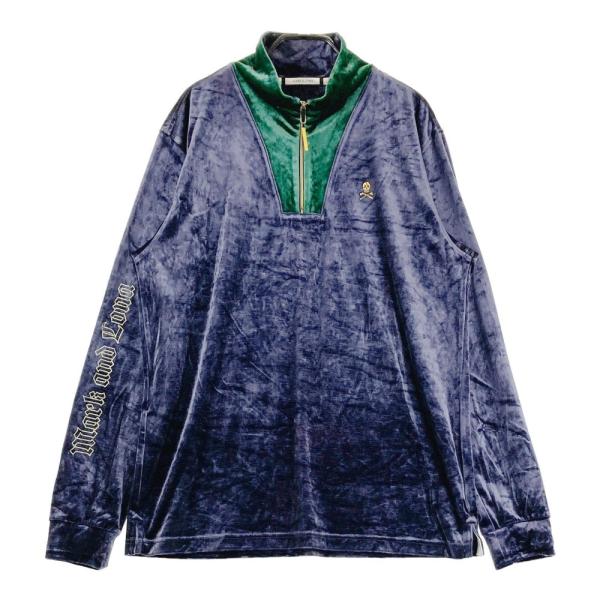 MARK&amp;LONA マークアンドロナ  ベロア ハーフジップ 長袖Tシャツ  ネイビー系 50 ゴル...