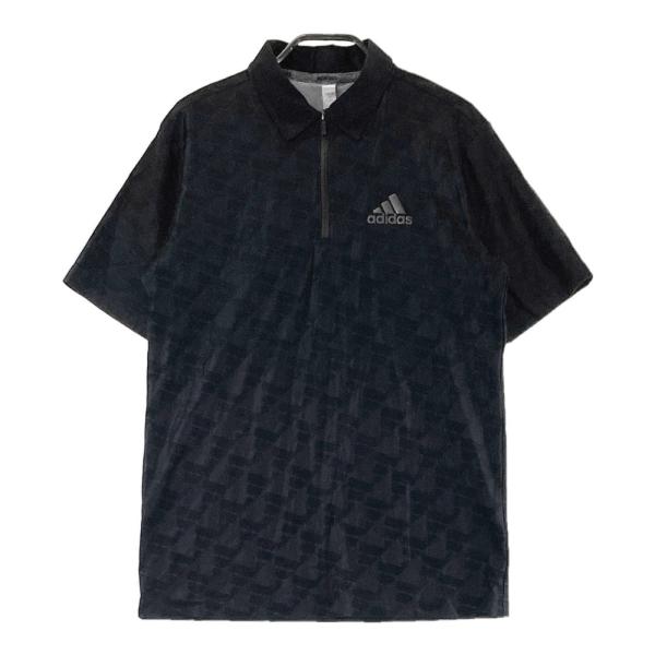 ADIDAS GOLF アディダスゴルフ  半袖ポロシャツ ハーフジップ 総柄 ブラック系 S ゴル...