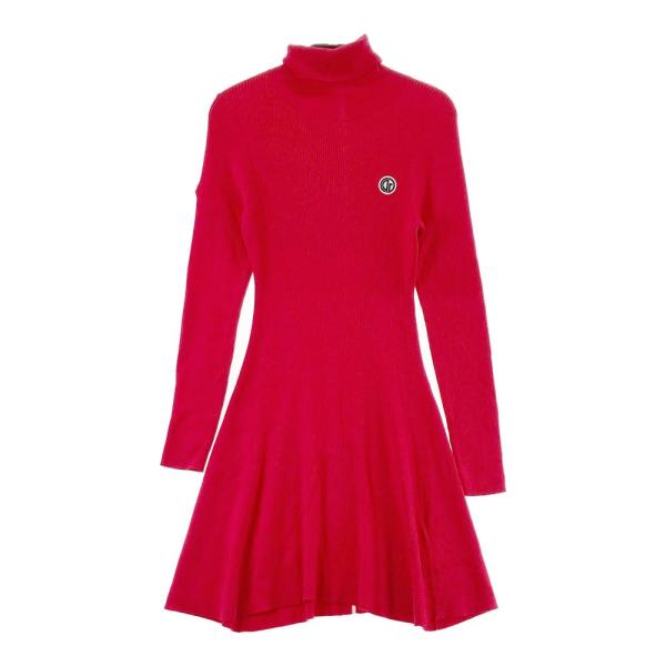 CPG GOLF シーピージーゴルフ  リブニット タートルネック 長袖ワンピース  レッド系 2 ...