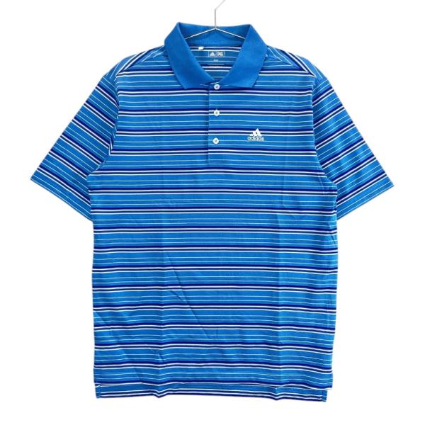 ADIDAS GOLF アディダスゴルフ  半袖ポロシャツ ボーダー柄 ブルー系 M ゴルフウェア ...