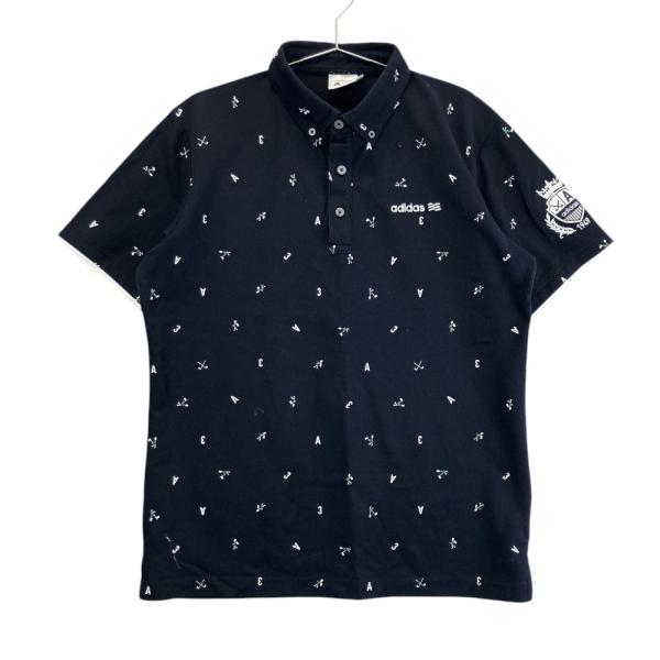 ADIDAS GOLF アディダスゴルフ  半袖ポロシャツ ボタンダウン 飛び柄 総柄 ネイビー系 ...