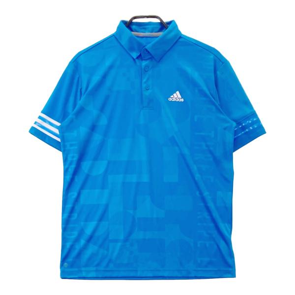 ADIDAS GOLF アディダスゴルフ  異素材切替 半袖ポロシャツ ボタンダウン 総柄 ブルー系...