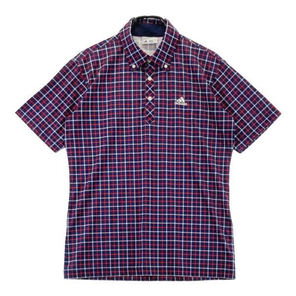 ADIDAS GOLF アディダスゴルフ  半袖ポロシャツ ボタンダウン チェック柄 ネイビー系 M...
