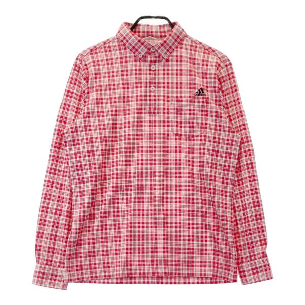 ADIDAS GOLF アディダスゴルフ  長袖ポロシャツ ボタンダウン チェック柄 レッド系 L ...