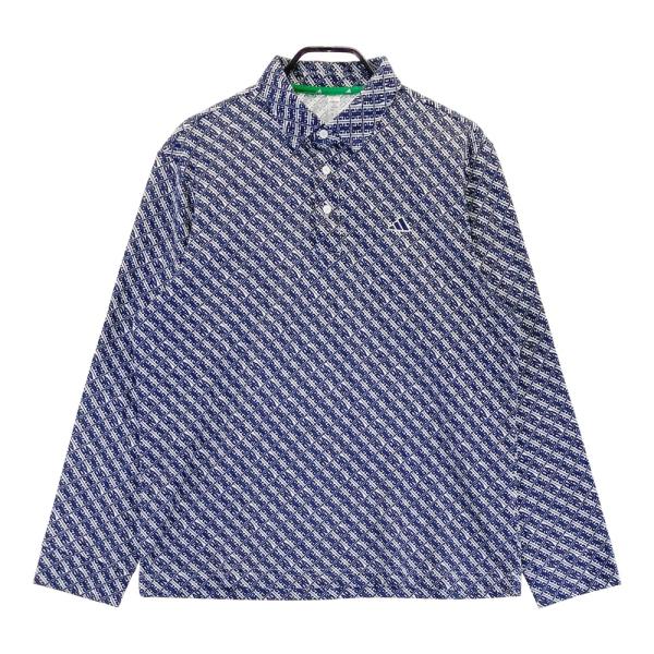 ADIDAS GOLF アディダスゴルフ 2023年モデル 長袖ポロシャツ ロゴ総柄 ネイビー系 X...