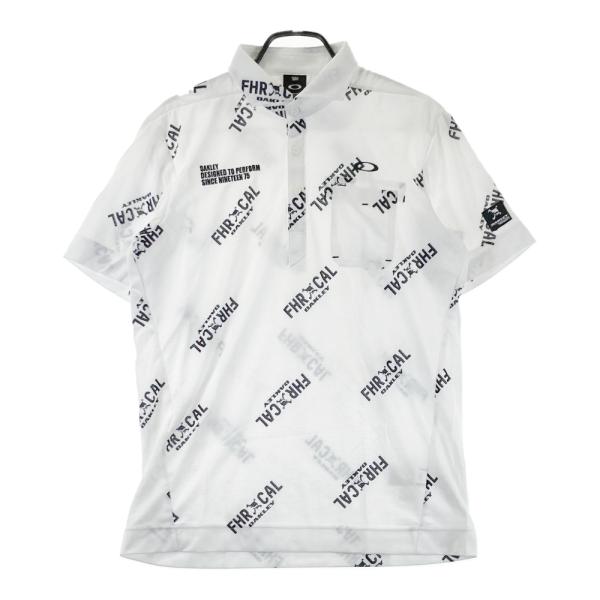 OAKLEY オークリー  半袖ポロシャツ スカル 英字総柄 ホワイト系 XL ゴルフウェア メンズ