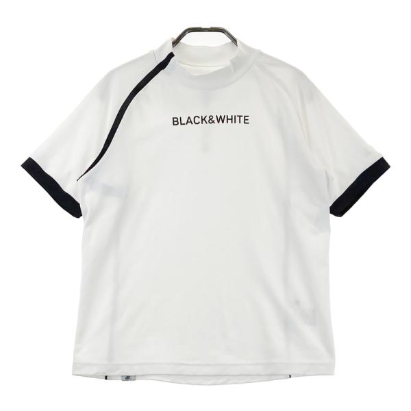BLACK&amp;WHITE ブラックアンドホワイト  モックネック 半袖Tシャツ ロゴ  ホワイト系 L...