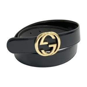 GUCCI グッチ 036 1192 2964 インターロッキングG レザーベルト ブラック系 70・28 レディース