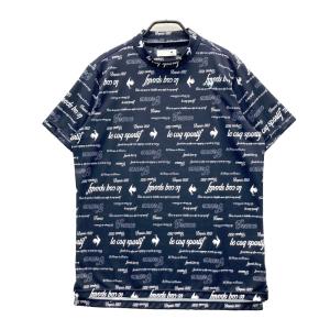 LE COQ GOLF ルコックゴルフ ハイネック 半袖Tシャツ ロゴ総柄 ネイビー系 3L ゴルフウェア メンズ