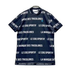LE COQ GOLF ルコックゴルフ ハイネック 半袖Tシャツ 総柄 ネイビー系 M ゴルフウェア メンズ
